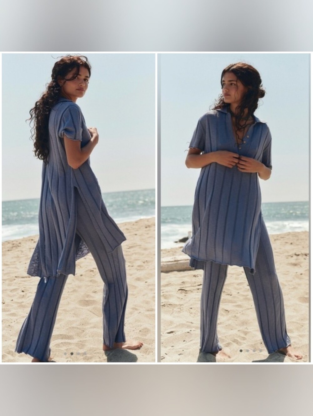 Free People Free est Paloma Sweater Set Ribbed Tunic Dress Pull On Pants Boho S